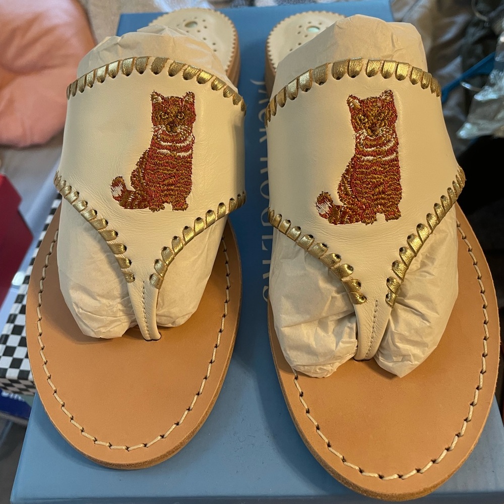 NWT Never Worn Jack Rogers Embroidered Sandal Tabby Cat Size 8W
